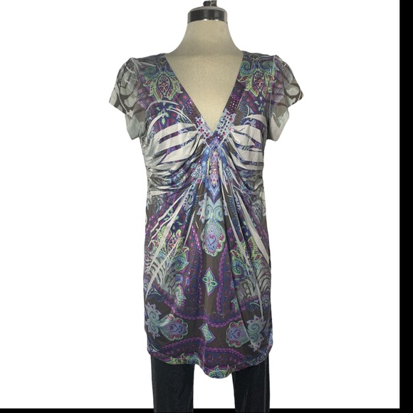 🌹2X$30🌹 One World Purple Multicolor Top Size M - Picture 3 of 10